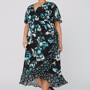 Catherine’s Black Blue Floral Faux Wrap Dress